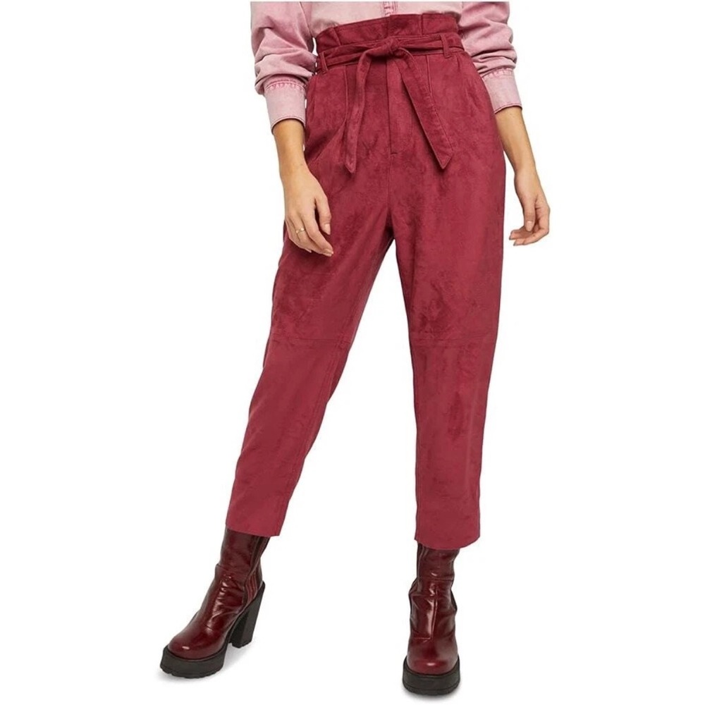 Free People Nightfall Vegan Suede High Paper-bag Waist‎ Belted Trouser Size Sml